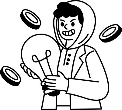Innovation Idea Character with Light Bulb &ndash; Line Icon Illustration