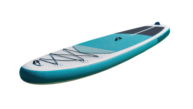 Inflatable stand up paddleboard with bungee cords, isolated on transparent background