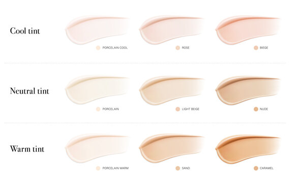 Samples of foundation smears for face mockup. 3D hight realistic vector illustration isolated on white background. Scalable without lose quality. Ready layered template for your design. EPS10.