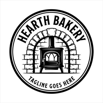 Brick oven bakery badge for artisan bread and warmth.