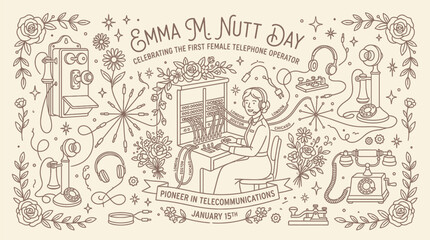 Obraz premium Emma M. Nutt Day: Celebrating the First Female Telephone Operator and Pioneer in Telecommunications.