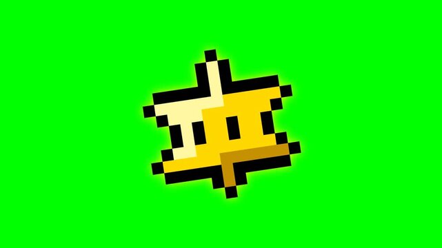 Retro Pixel Art Super Star Animation on Green Screen Background.