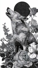 Fototapeta premium Wolf howling floral mobile wallpaper