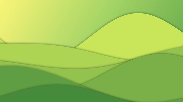 Abstract Green Rolling Hills Animation. A minimalist motion graphic background featuring smooth, layered paper-cut style wavy landscapes. Perfect for nature, eco, and organic design projects
