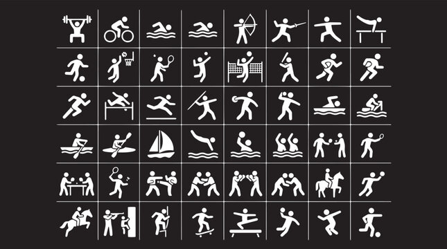 40 Sport Icons, Athletic Symbols, Fitness Logos, Vector Graphics