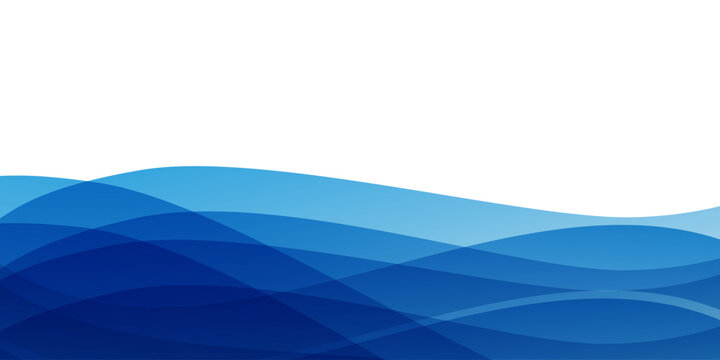 Modern abstract background with translucent blue waves flowing horizontally across the lower half of the image, leaving clean white space above for text or creative use.