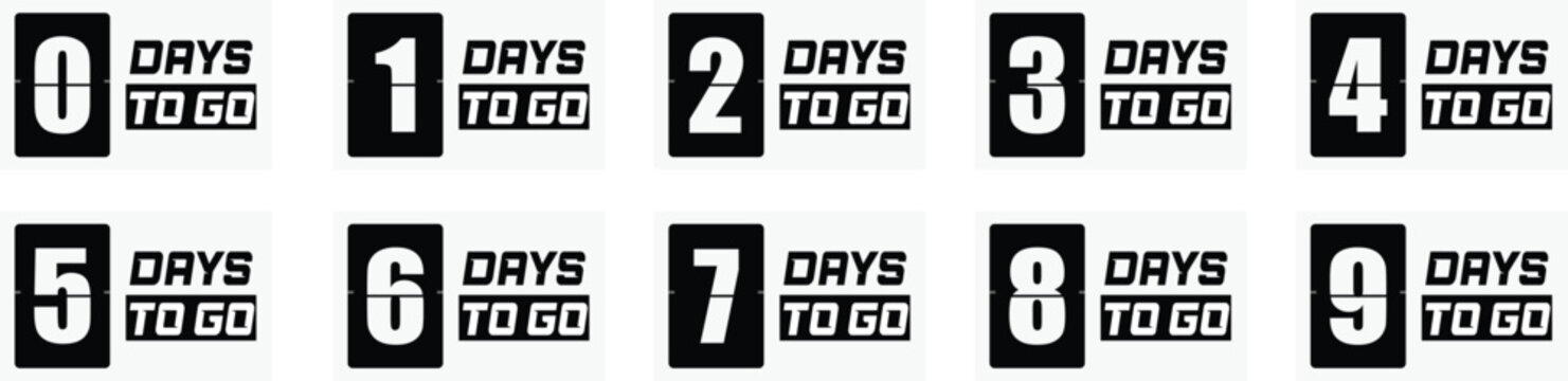 Countdown days to go . Days left . Remaining Days . Promotional banner showcasing days to go . Stylized Counter . Days Remaining banner in a retro flip clock style . 