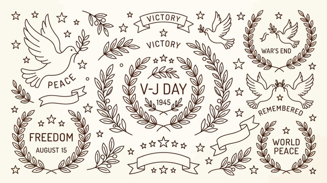 V-J Day 1945 Victory Celebration Elements: Peace, Freedom, and Remembrance.