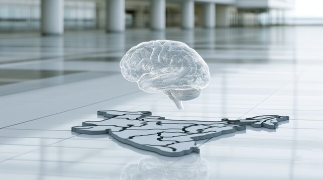 3D India map and brain in modern office