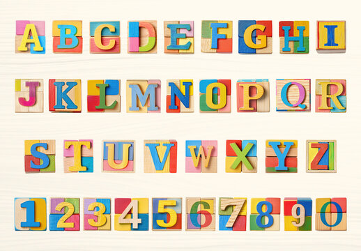 Colorful Wooden Alphabet Blocks Font Set