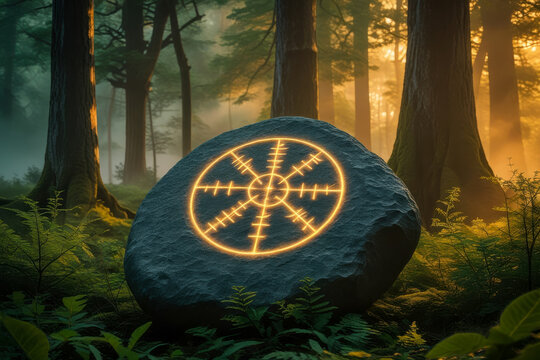 Trend for occult fortune telling and witchcraft ancient pagan Scandinavian runic stone AI Generative