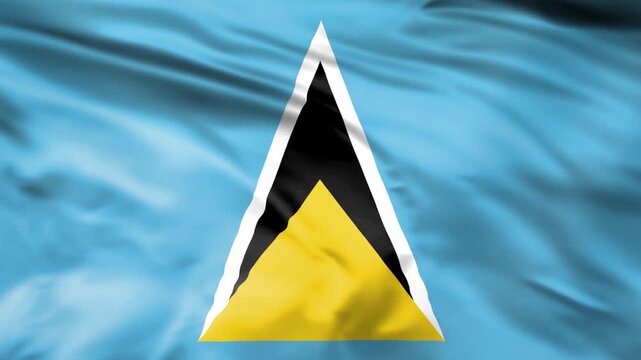 Waving flag of saint lucia in wind with smooth fabric texture background.