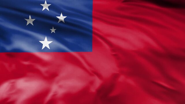 Samoa flag waving video, close up view of samoa flag waving in wind.