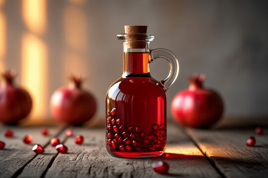 Mockup glass bottle skincare Cosmetic background natural pomegranate fruit superfood AI Generative