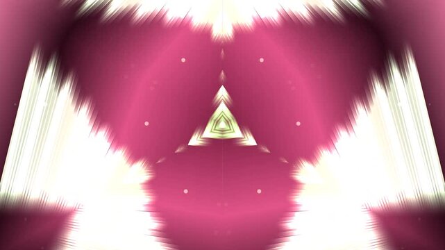 A bright light shines through a triangular shaped abstract design on pink