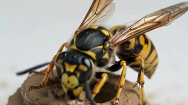 Mud Dauber Wasp Constructing Its Intricate Clay Nest For Larvae