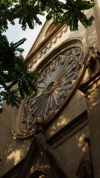 Sacred Heart Cathedral Guangzhou Gothic Stone Facade Detail Handheld Slow Movement