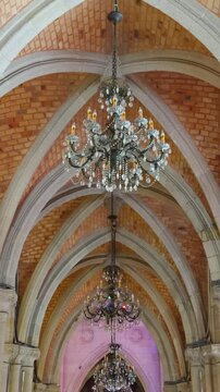 Sacred Heart Cathedral Guangzhou Gothic Interior Ceiling Chandelier Handheld Tilt Down