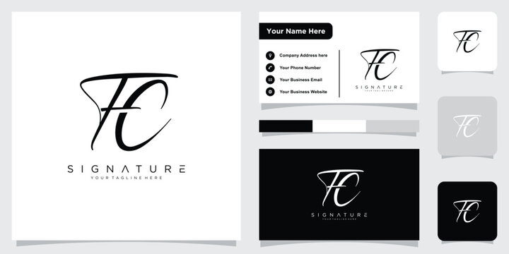 FC or CF Initial handwriting logo vector