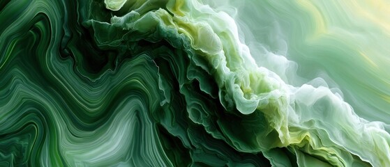 Fototapeta premium Intricate swirling pattern of malachite green and cream tones with layered, wavy textures