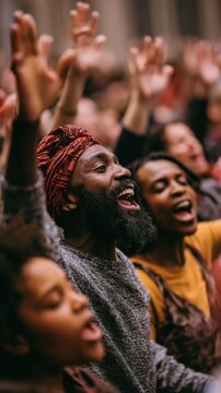 Joyful congregation worshipping together