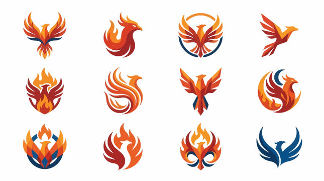 Collection of flame bird icons.
