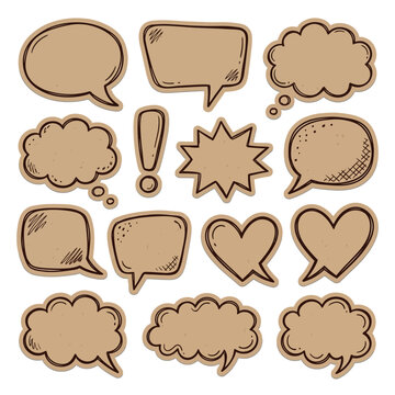 A collection of vintage paper speech bubbles and thought clouds
