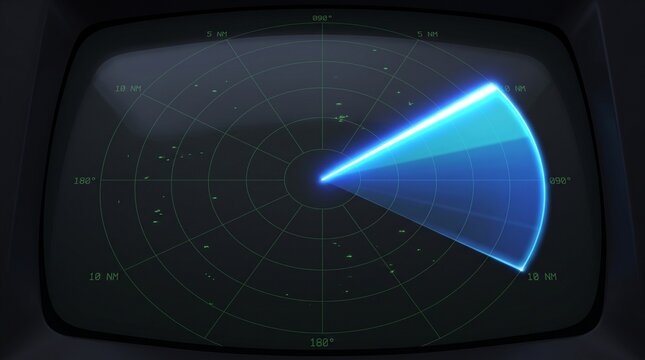 Minimalist blue radar sonar screen showing single glowing sweep signal