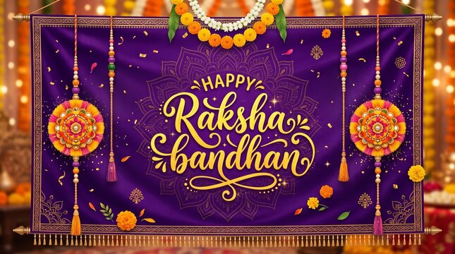 Beautiful gold raksha bandhan greeting card with color background.