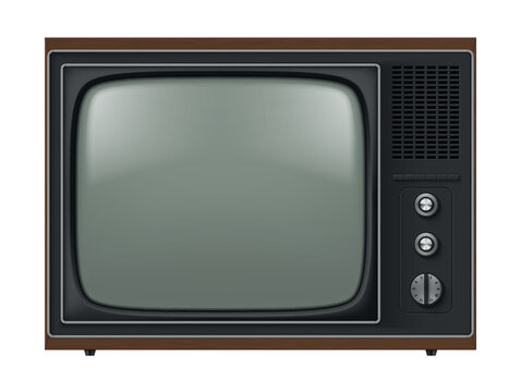 A classic retro TV. The design features a large screen, knobs, and a wooden frame. It captures the look of vintage televisions from the past.