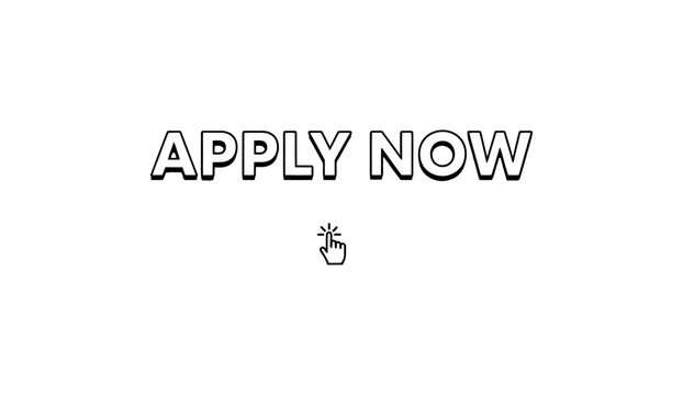 Minimalist design featuring the bold text "APPLY NOW" with a computer mouse pointer clicking below it.