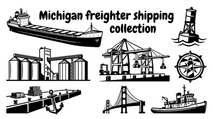 great lakes commercial shipping featuring cargo freighters ore carriers shipping docks loading cranes navigation buoys and industrial port infrastructure arranged as a premium commercial vector © samira
