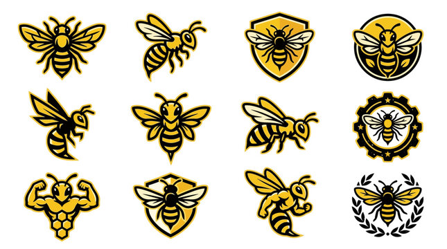 Collection of bee logo designs.