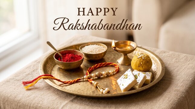 Traditional Raksha Bandhan Thali with Rakhi and Sweets