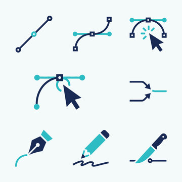 Digital vector drawing and path editing tools concept illustration