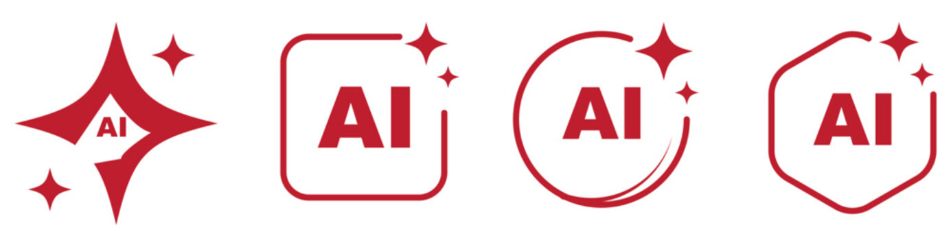 Generative AI logo icon magic sparkle stars symbol , Artificial intelligence sign. Vector ai generated icon blue logo. Artificial intelligence symbol, sparkle star with square button.