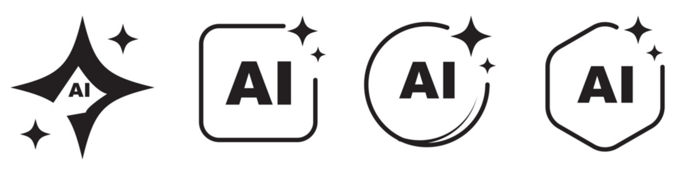 Generative AI logo icon magic sparkle stars symbol , Artificial intelligence sign. Vector ai generated icon blue logo. Artificial intelligence symbol, sparkle star with square button.