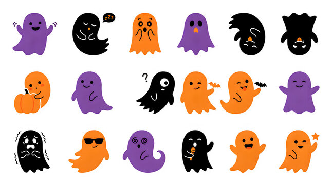 Cute halloween ghost characters set spooky and playful vector illustrations