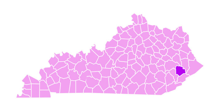 Knott County Highlighted in pink on Kentucky State Vector Map