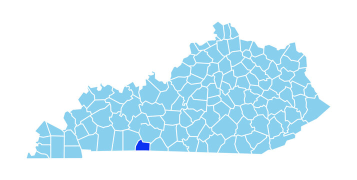 Simpson County Highlighted in Orange on Kentucky State Vector Map