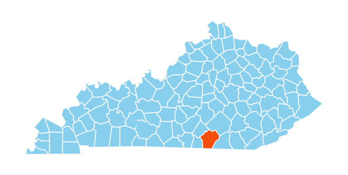 Wayne County Highlighted in Orange on Kentucky State Vector Map