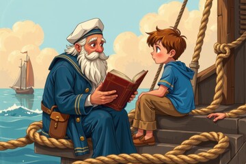 Sailor and boy share magical moment on maritime vessel © kornc
