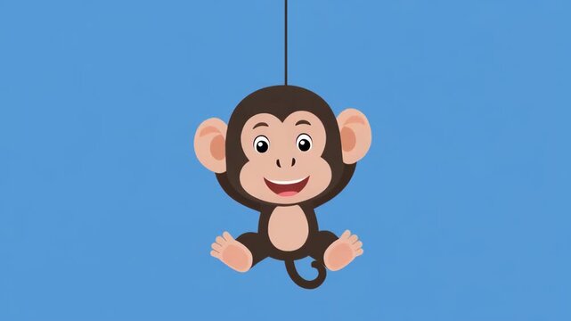 Animated cartoon monkeys swinging against a blue background with copy space