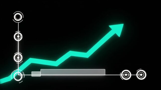 Animated growth charts with ascending arrows in futuristic neon glow on black background