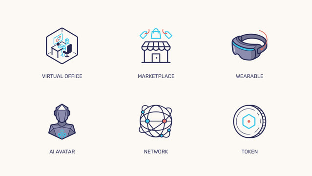 Neon metaverse gradient line icons &ndash; Perfect for futuristic gaming ecosystems, web3 portfolio sites, or virtual event design.