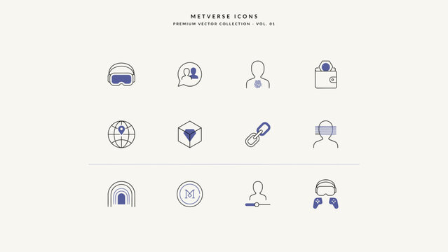Modern virtual reality flat icon set &ndash; Perfect for corporate immersive workplace software, tech portals, or web3 marketing.