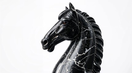 Obraz premium Elegant Black Marble Horse Head Statue Isolated on White