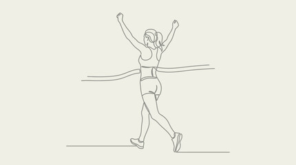 Obraz premium Continuous line drawing of a woman celebrating with arms raised in victory or joy