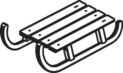 A classic wooden sled, rendered in a clean line art style, stands ready for winter adventures, symbolizing fun and outdoor recreation. © DesignINKZ