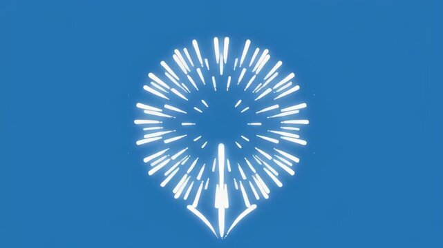 Fireworks exploding in sequence against a blue background with a clean minimalist design